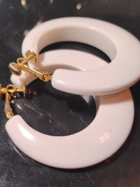 Vintage Les Bernard White Lucite And Gold Earrings